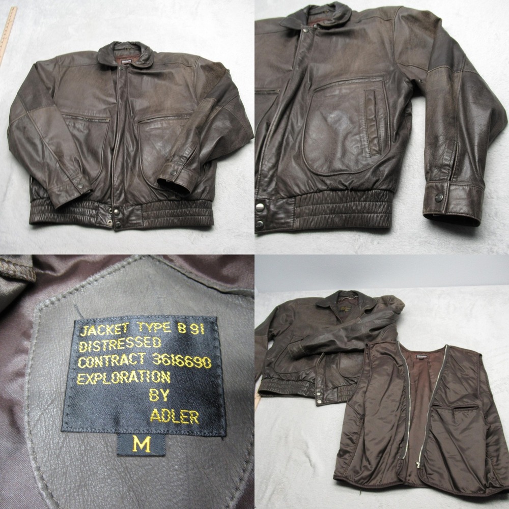 VTG Adler B91 Leather Flight‎ Jacket Men Factory Distress Brown Removable Liner